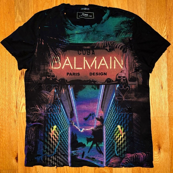 Balmain Runway Electric Watercolor Cuba Distressed Tshirt 🔥 - Picture 1 of 5